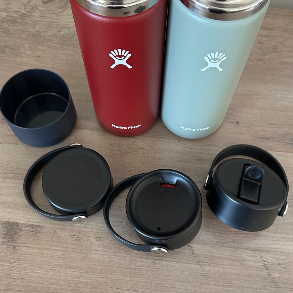 Two Hydroflask 20oz Insulated Water Bottles with Three Lids and Bottle Boot - Picture 5 of 6